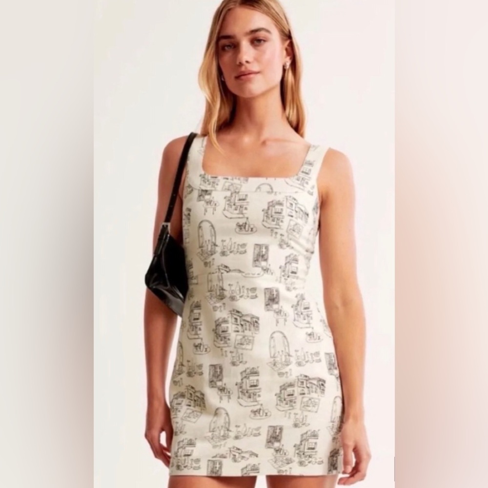 Abercrombie & Fitch Linen Square Neck Café Mini Dress Linen Cotton Small
